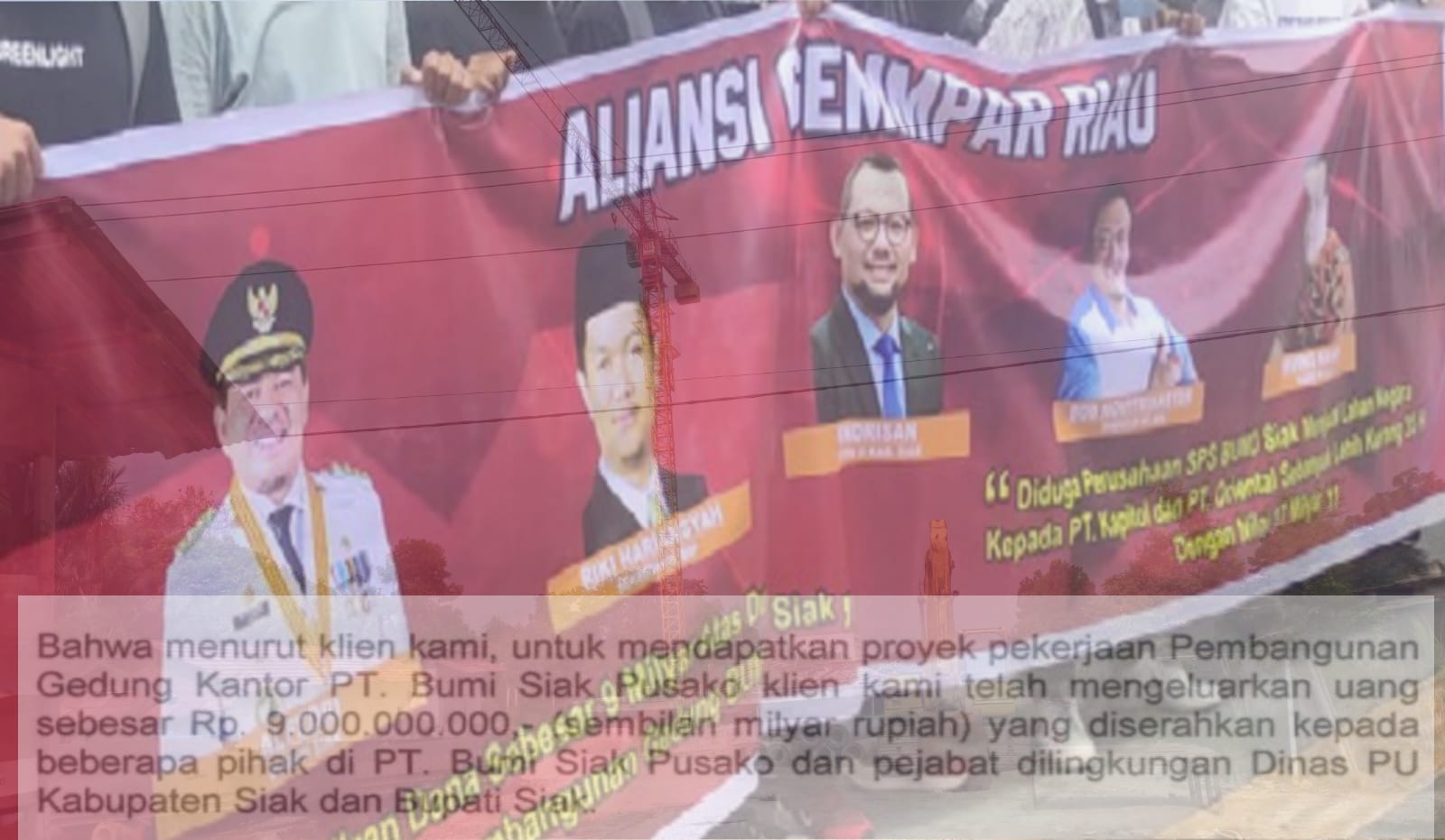 Pembangunan Gedung PT BSP Mangkrak, Aliansi GEMPPAR Beberkan Dugaan Setoran 9 Milliar Ke Bupati Siak H. Alfedri dan SC Rikki Haryansyah Foto Dok Istimewa